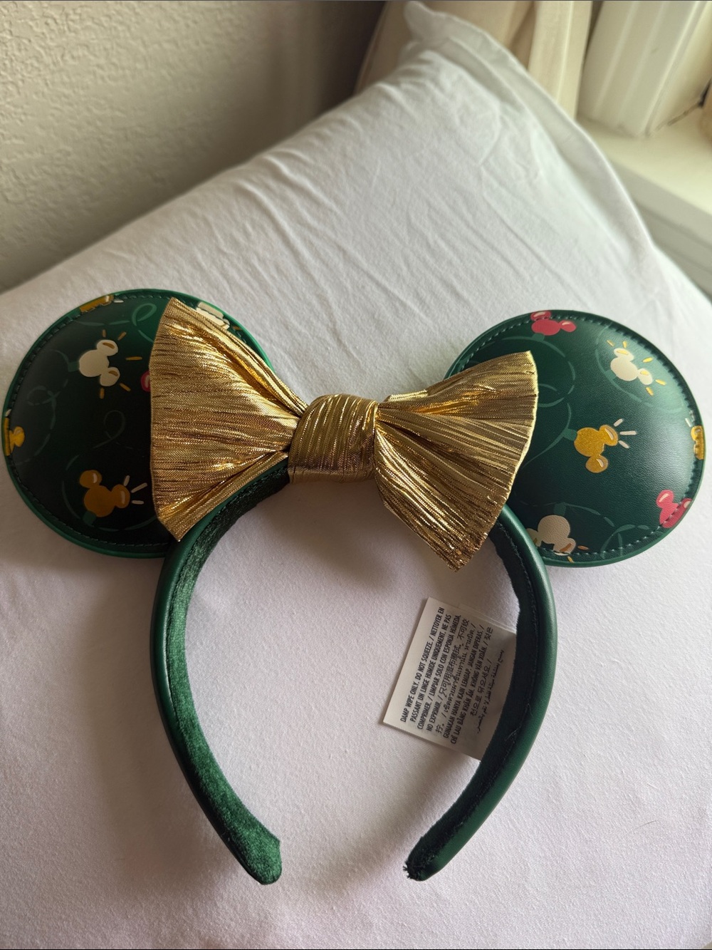 Disney Christmas Minnie Ears Headband with Gold Bow Accent